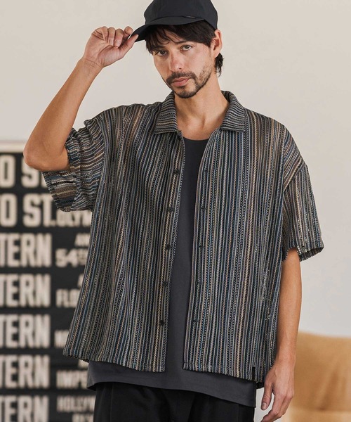 CAMBIO(カンビオ)の「mhs2514- Valfas Lace Multi Stripe Short Sleeve Shirts ショートスリーブシャツ(PF-261-015)(シャツ/ブラウス・メンズ・カーキ/ナチュラル・M/L)」の2枚目の写真