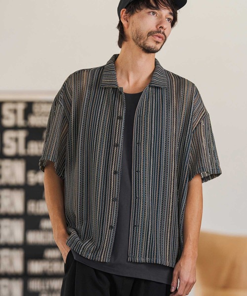 CAMBIO(カンビオ)の「mhs2514- Valfas Lace Multi Stripe Short Sleeve Shirts ショートスリーブシャツ(PF-261-015)(シャツ/ブラウス・メンズ・カーキ/ナチュラル・M/L)」の4枚目の写真