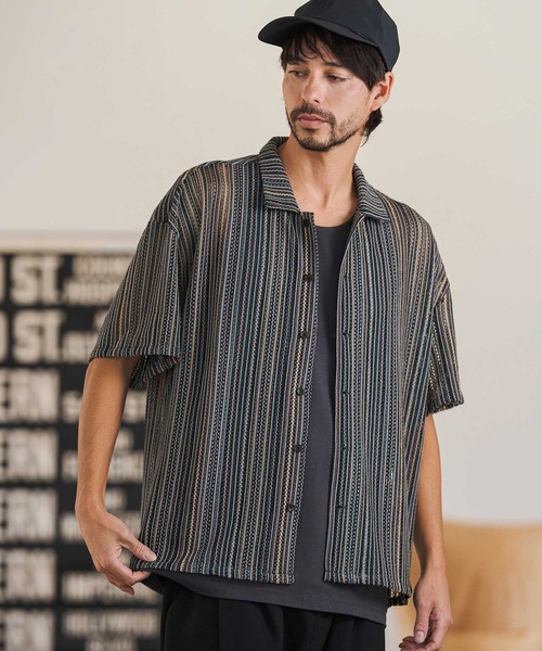 CAMBIO(カンビオ)の「mhs2514- Valfas Lace Multi Stripe Short Sleeve Shirts ショートスリーブシャツ(PF-261-015)(シャツ/ブラウス・メンズ・カーキ/ナチュラル・M/L)」の5枚目の写真