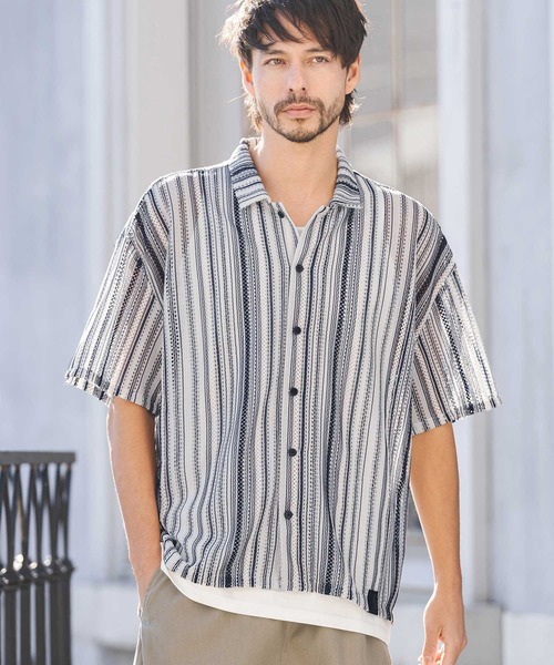 CAMBIO(カンビオ)の「mhs2514- Valfas Lace Multi Stripe Short Sleeve Shirts ショートスリーブシャツ(PF-261-015)(シャツ/ブラウス・メンズ・カーキ/ナチュラル・M/L)」の10枚目の写真