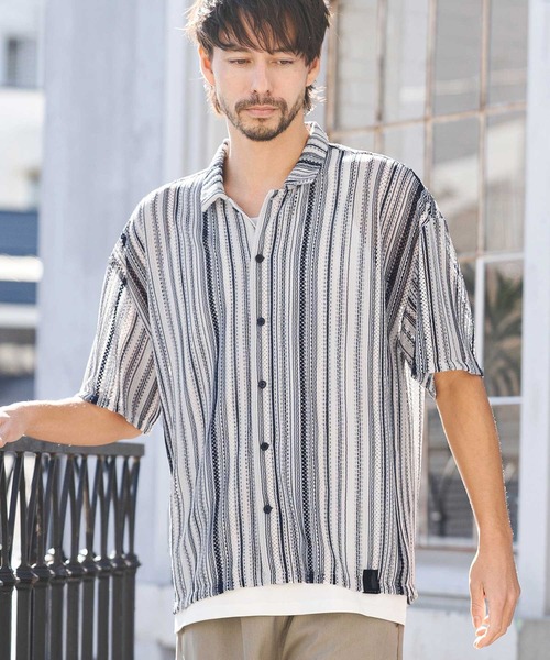 CAMBIO(カンビオ)の「mhs2514- Valfas Lace Multi Stripe Short Sleeve Shirts ショートスリーブシャツ(PF-261-015)(シャツ/ブラウス・メンズ・カーキ/ナチュラル・M/L)」の11枚目の写真