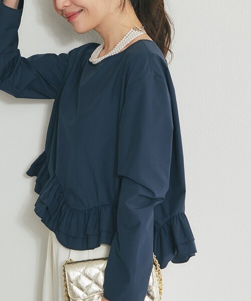 La boutique BonBon（ラブティックボンボン）の「【オケージョン対応・360°カワイイ】ランダムヘムペプラムブラウス（シャツ/ブラウス・レディース・サックスブルー/ネイビー/ホワイト・FREE）」の3枚目の写真