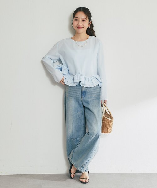 La boutique BonBon（ラブティックボンボン）の「【オケージョン対応・360°カワイイ】ランダムヘムペプラムブラウス（シャツ/ブラウス・レディース・サックスブルー/ネイビー/ホワイト・FREE）」の15枚目の写真