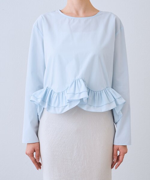 La boutique BonBon（ラブティックボンボン）の「【オケージョン対応・360°カワイイ】ランダムヘムペプラムブラウス（シャツ/ブラウス・レディース・サックスブルー/ネイビー/ホワイト・FREE）」の5枚目の写真