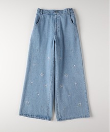 Right-on | 【VIVIAN BLUE】デニム刺繍ワイドパンツ (キッズ/子供服/通園通学)(デニムパンツ)