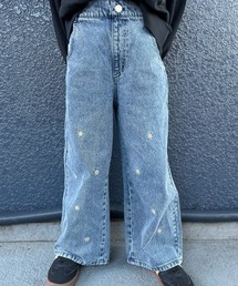 Right-on（ライトオン）の「【VIVIAN BLUE】デニム刺繍ワイドパンツ (キッズ/子供服/通園通学)（デニムパンツ）」