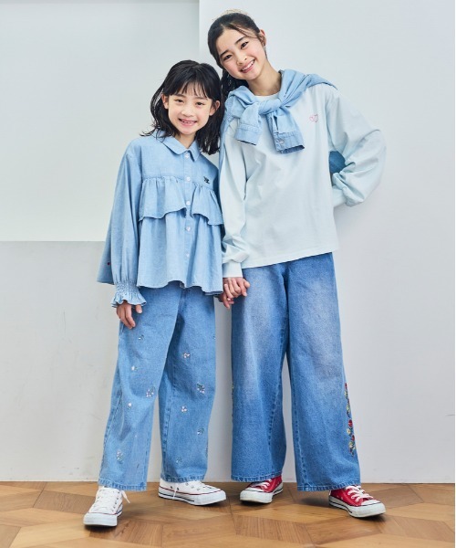 Right-on（ライトオン）の「【VIVIAN BLUE】デニム刺繍ワイドパンツ (キッズ/子供服/通園通学)（デニムパンツ・キッズ・ターコイズブルー/ブルー/サックスブルー・110/130/140/150/160/120）」の5枚目の写真