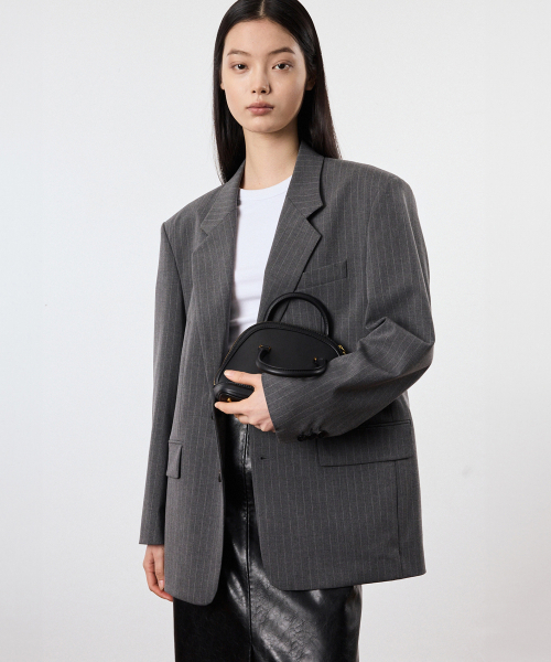 W Pin Stripe Structure Single Jacket (Grey) TNJA6E104G2