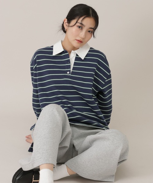 GLOBAL WORK（グローバルワーク）の「マルチボーダースウェット/641588（スウェット・レディース・ネイビー/グリーン/イエロー系・FREE）」の21枚目の写真