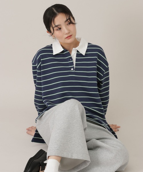 GLOBAL WORK（グローバルワーク）の「マルチボーダースウェット/641588（スウェット・レディース・ネイビー/グリーン/イエロー系・FREE）」の22枚目の写真