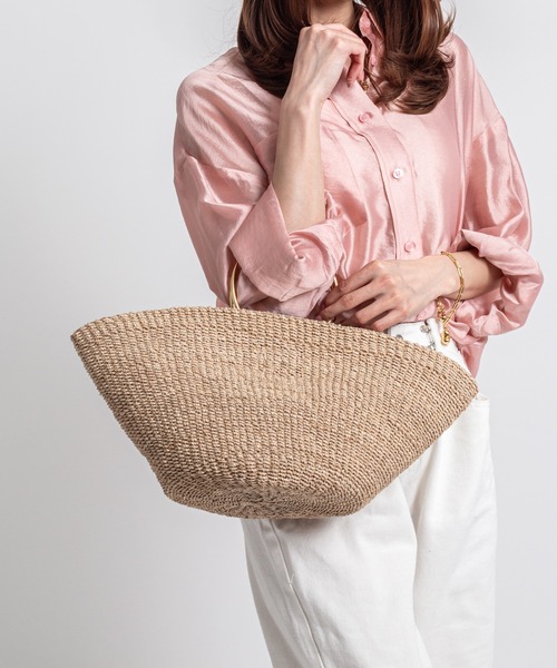 COTTO（コトゥー）の「【COTTO】舟形　かごバッグ　アバカ素材　リング持ち手（かごバッグ・レディース・ブラック×ブラック/ベージュ×ブラック・FREE）」の2枚目の写真