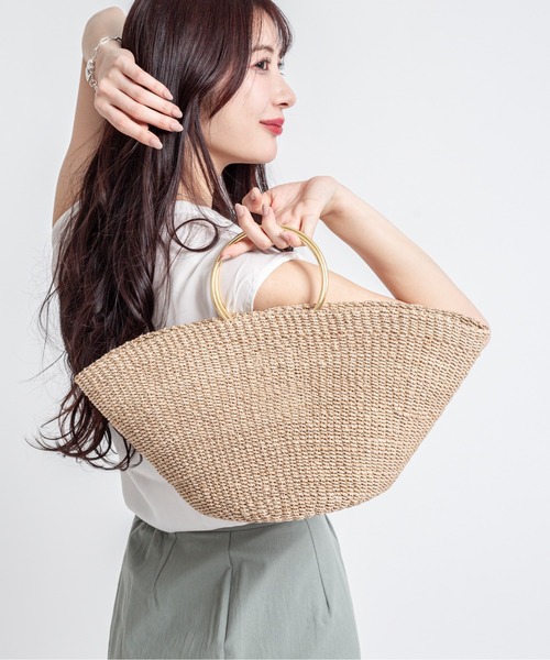 COTTO（コトゥー）の「【COTTO】舟形　かごバッグ　アバカ素材　リング持ち手（かごバッグ・レディース・ブラック×ブラック/ベージュ×ブラック・FREE）」の13枚目の写真