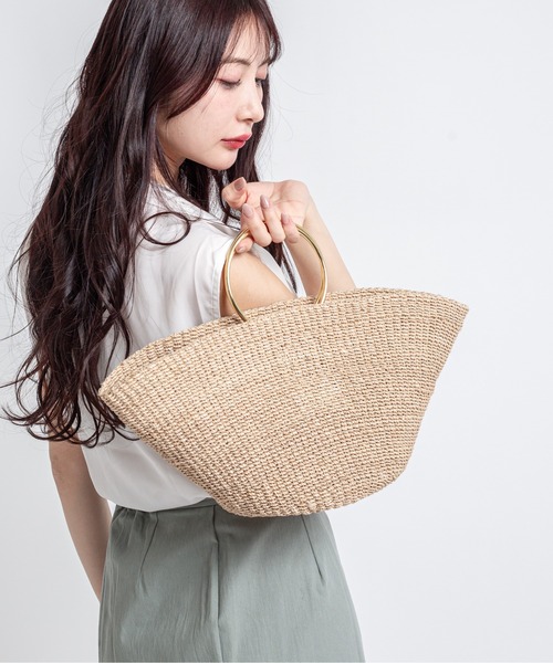 COTTO（コトゥー）の「【COTTO】舟形　かごバッグ　アバカ素材　リング持ち手（かごバッグ・レディース・ブラック×ブラック/ベージュ×ブラック・FREE）」の14枚目の写真