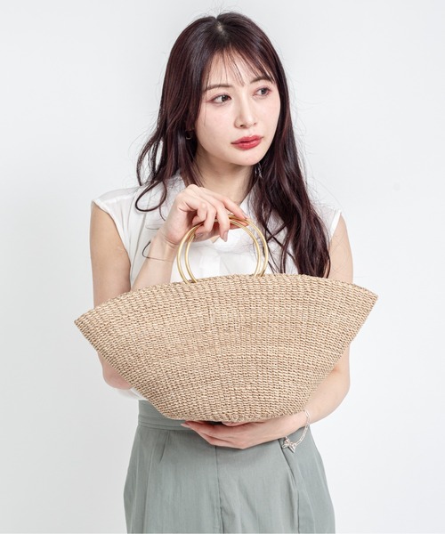 COTTO（コトゥー）の「【COTTO】舟形　かごバッグ　アバカ素材　リング持ち手（かごバッグ・レディース・ブラック×ブラック/ベージュ×ブラック・FREE）」の15枚目の写真