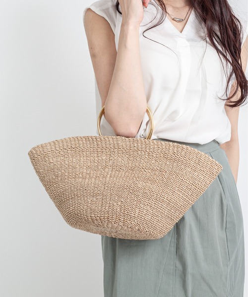 COTTO（コトゥー）の「【COTTO】舟形　かごバッグ　アバカ素材　リング持ち手（かごバッグ・レディース・ブラック×ブラック/ベージュ×ブラック・FREE）」の17枚目の写真