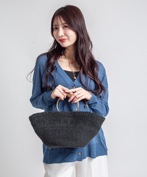 COTTO（コトゥー）の「【COTTO】舟形　かごバッグ　アバカ素材　リング持ち手（かごバッグ・レディース・ブラック×ブラック/ベージュ×ブラック・FREE）」の9枚目の写真