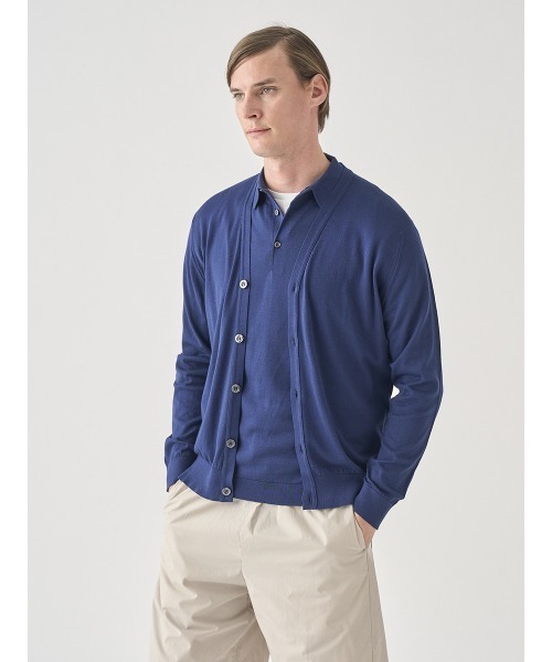 JOHN SMEDLEY(ジョンスメドレー)の「Vネック長袖コットンニットカーディガン(カーディガン/ボレロ・メンズ・ネイビー系1・S/M/L/XL)」の1枚目の写真