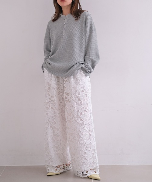 AKTE(アクテ)の「ヘンリーネックワッフルプルオーバー(Tシャツ/カットソー・レディース・グレー/ホワイト・FREE)」の10枚目の写真