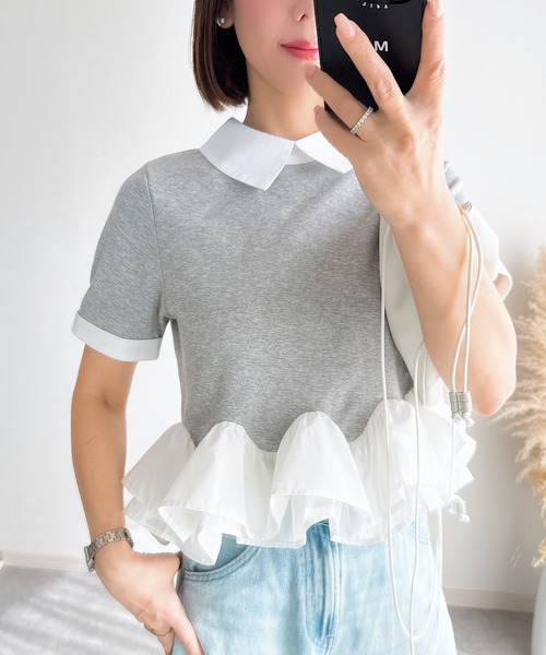 soorploom エッセンシャル トップス フリル tシャツ SHIPS（シップス） tシャツ 「洗濯機可能」ロング リブ スリーブ