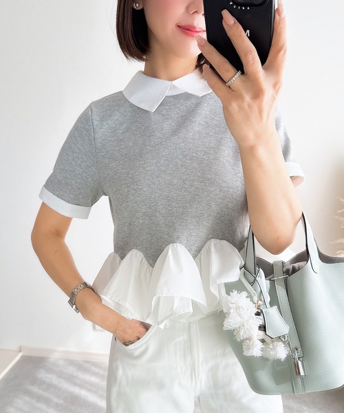 &. NOSTALGIA(アンドドットノスタルジア)の「【ZOZO限定】フリルヘムカラートップス(Tシャツ/カットソー・レディース・グレー/ブラック・M)」の8枚目の写真