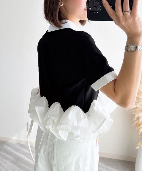 &. NOSTALGIA(アンドドットノスタルジア)の「【ZOZO限定】フリルヘムカラートップス(Tシャツ/カットソー・レディース・グレー/ブラック・M)」の14枚目の写真