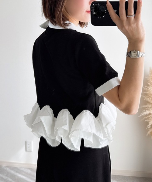 &. NOSTALGIA(アンドドットノスタルジア)の「【ZOZO限定】フリルヘムカラートップス(Tシャツ/カットソー・レディース・グレー/ブラック・M)」の4枚目の写真