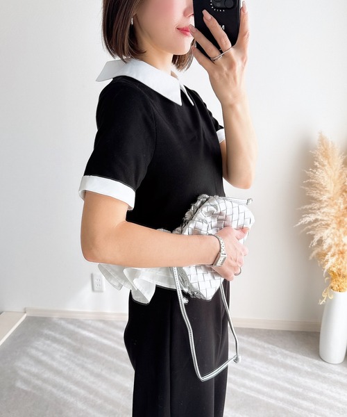 &. NOSTALGIA(アンドドットノスタルジア)の「【ZOZO限定】フリルヘムカラートップス(Tシャツ/カットソー・レディース・グレー/ブラック・M)」の5枚目の写真