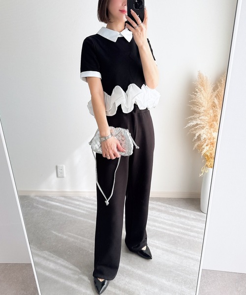 &. NOSTALGIA(アンドドットノスタルジア)の「【ZOZO限定】フリルヘムカラートップス(Tシャツ/カットソー・レディース・グレー/ブラック・M)」の6枚目の写真