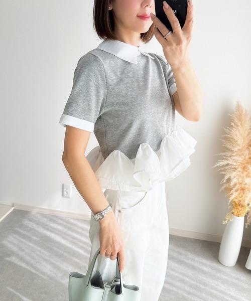 &. NOSTALGIA(アンドドットノスタルジア)の「【ZOZO限定】フリルヘムカラートップス(Tシャツ/カットソー・レディース・グレー/ブラック・M)」の20枚目の写真