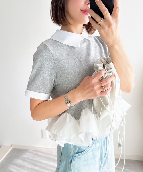 &. NOSTALGIA(アンドドットノスタルジア)の「【ZOZO限定】フリルヘムカラートップス(Tシャツ/カットソー・レディース・グレー/ブラック・M)」の17枚目の写真