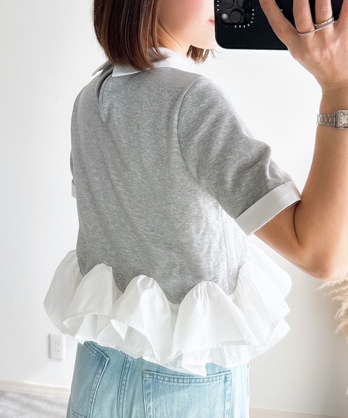 &. NOSTALGIA(アンドドットノスタルジア)の「【ZOZO限定】フリルヘムカラートップス(Tシャツ/カットソー・レディース・グレー/ブラック・M)」の18枚目の写真