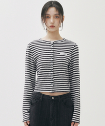 STRIPE CROP BUTTON CARDIGAN_IVORY