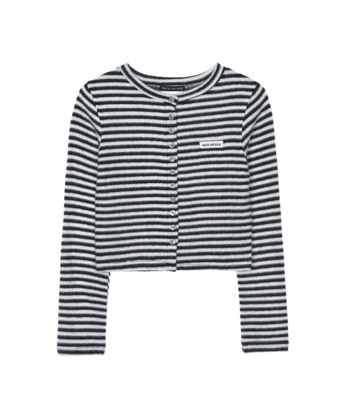NICK&NICOLE(ニックアンドニコール)の「STRIPE CROP BUTTON CARDIGAN_IVORY(カーディガン/ボレロ・レディース・その他・MEDIUM/LARGE)」の4枚目の写真