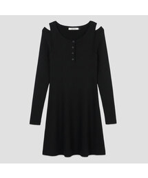SHOULDER CUTOUT KNIT DRESS (OP-6313)