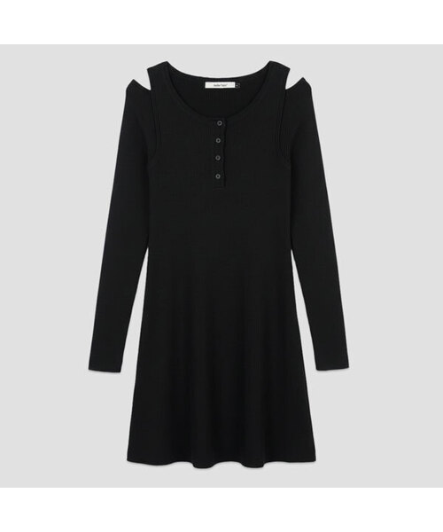ATELIER NAIN(アトリエナイン)の「SHOULDER CUTOUT KNIT DRESS (OP-6313)(ワンピース・レディース・ブラック/ヘザーグレー・FREE)」の2枚目の写真