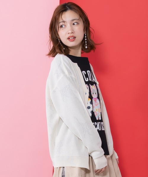 ScoLar(スカラー)の「161633:ネコスカラーUVジャガードカーディガン(カーディガン/ボレロ・レディース・オフホワイト/ブラック・M)」の13枚目の写真