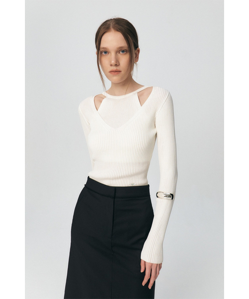 セール】Halter Layering Tencel Sweater, White（ニット/セーター