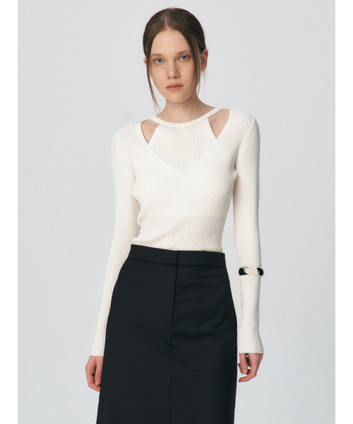 Halter Layering Tencel Sweater, White（ニット/セーター）｜KUME