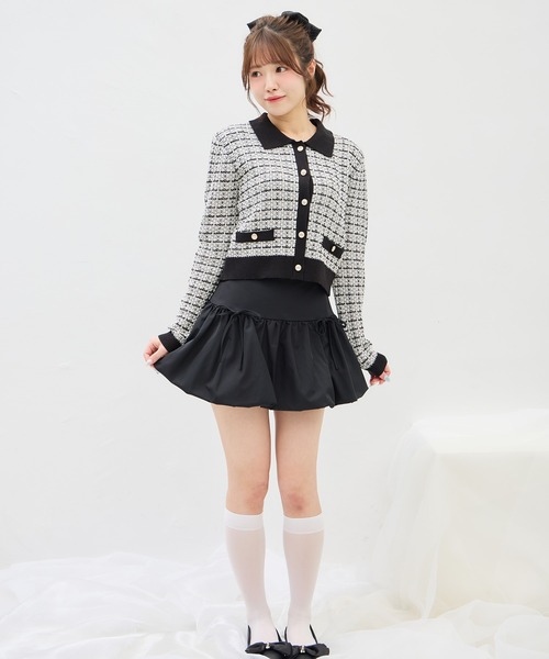 INGNI(イング)の「襟付ツイードバイカラーニットカーディガン(カーディガン/ボレロ・レディース・ホワイト×ブラック/グレー系8/ピンク系2・M)」の4枚目の写真