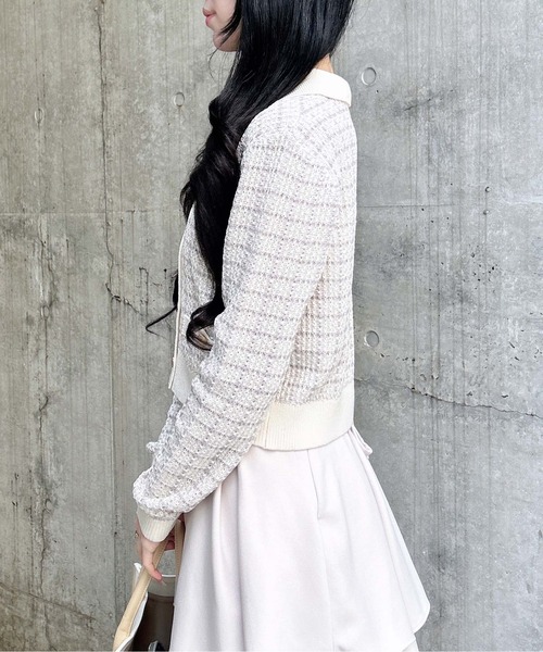 INGNI(イング)の「襟付ツイードバイカラーニットカーディガン(カーディガン/ボレロ・レディース・ホワイト×ブラック/グレー系8/ピンク系2・M)」の8枚目の写真