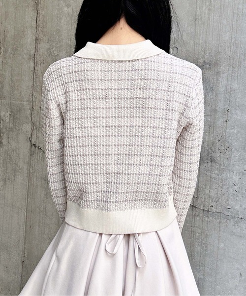 INGNI(イング)の「襟付ツイードバイカラーニットカーディガン(カーディガン/ボレロ・レディース・ホワイト×ブラック/グレー系8/ピンク系2・M)」の9枚目の写真