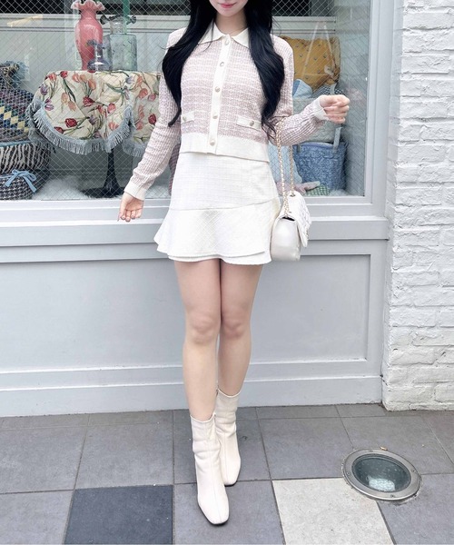 INGNI(イング)の「襟付ツイードバイカラーニットカーディガン(カーディガン/ボレロ・レディース・ホワイト×ブラック/グレー系8/ピンク系2・M)」の18枚目の写真