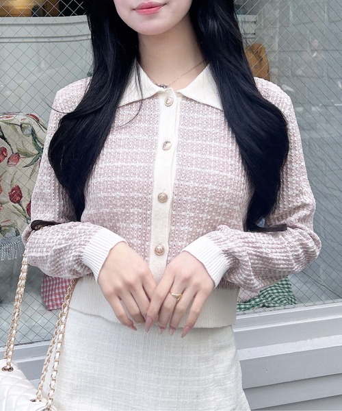 INGNI(イング)の「襟付ツイードバイカラーニットカーディガン(カーディガン/ボレロ・レディース・ホワイト×ブラック/グレー系8/ピンク系2・M)」の14枚目の写真