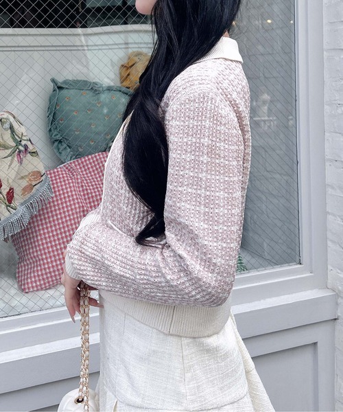 INGNI(イング)の「襟付ツイードバイカラーニットカーディガン(カーディガン/ボレロ・レディース・ホワイト×ブラック/グレー系8/ピンク系2・M)」の15枚目の写真