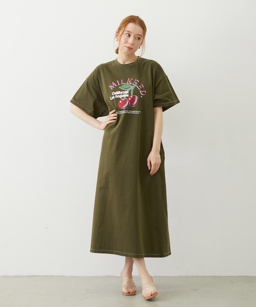 MILKFED.(ミルクフェド)の「RETRO CHERRY DRESS(ワンピース・レディース・オートミール/ブラック/オリーブ・ONE SIZE)」の1枚目の写真