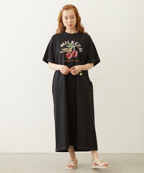 MILKFED.(ミルクフェド)の「RETRO CHERRY DRESS(ワンピース・レディース・オートミール/ブラック/オリーブ・ONE SIZE)」の2枚目の写真