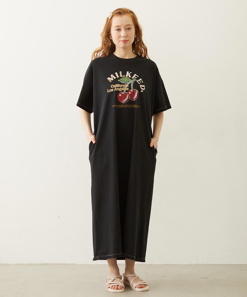 MILKFED.(ミルクフェド)の「RETRO CHERRY DRESS(ワンピース・レディース・オートミール/ブラック/オリーブ・ONE SIZE)」の5枚目の写真