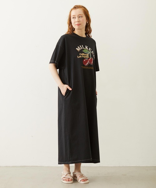 MILKFED.(ミルクフェド)の「RETRO CHERRY DRESS(ワンピース・レディース・オートミール/ブラック/オリーブ・ONE SIZE)」の6枚目の写真