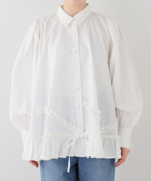 極美品 crinkle crinkle crinkle フリルシャツ ホワイト crinkle crinkle crinkle（クリンクル クリンクル クリンクル