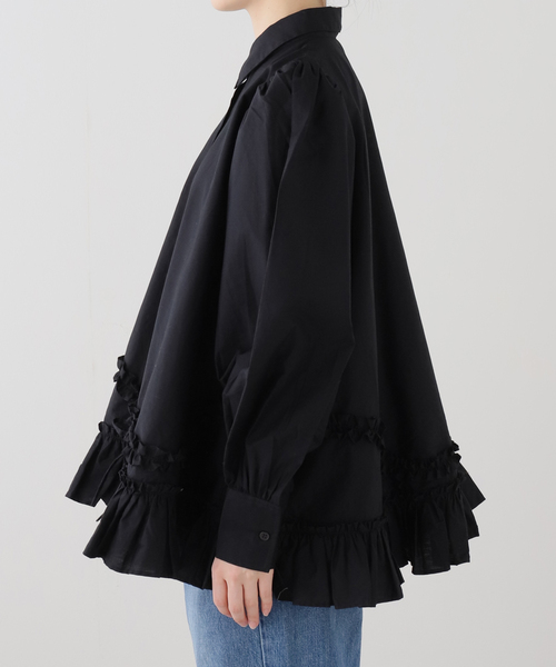 crinkle crinkle crinkle(クリンクルクリンクルクリンクル)の「crinkle crinkle crinkle frill hem long sleeve shirts CC-4503(シャツ/ブラウス・レディース・ブラック/ホワイト・FREE)」の3枚目の写真
